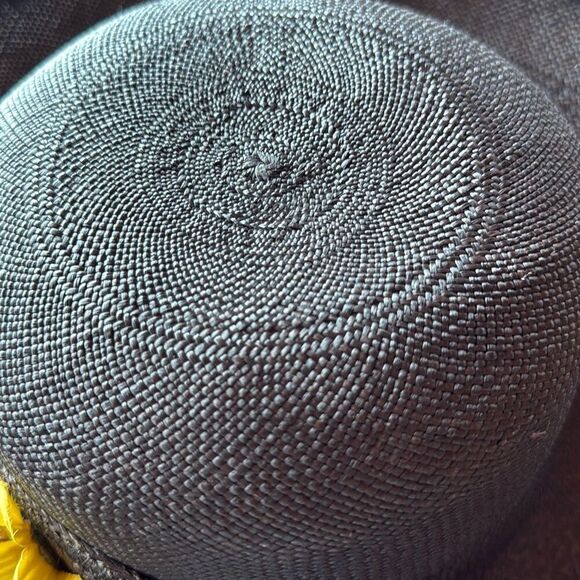 Vintage Black‎ Fine Weave Wide Brim Straw Hat Sunflower Women’s Size Medium main image 4